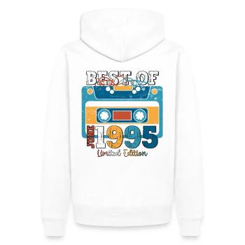 Cassette Juin 1995 Millésime 1995 Anniversaire 1995 - Sweat à capuche Premium bio Homme - blanc - Dos - Nico (187cm)