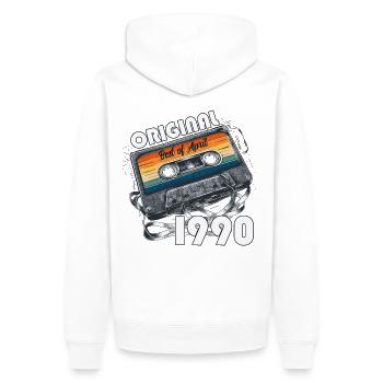35ème anniversaire cadeau mari cassette avril 1990 - Sweat à capuche Premium bio Homme - blanc - Dos - Nico (187cm)