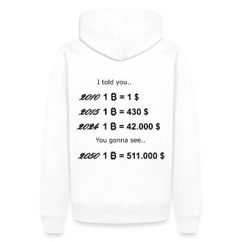 Bitcoin 2050 - Männer Premium Bio Hoodie - Weiß - Hinten - Nico (187cm)