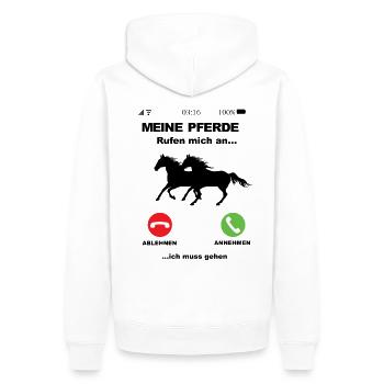 Mein Pferde Rufen an - Pferde lustige sprüche - Männer Premium Bio Hoodie - Weiß - Hinten - Nico (187cm)