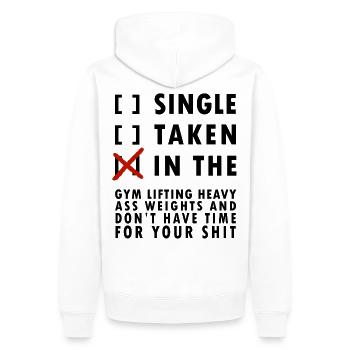 Single? Taken? In the GYM! - Männer Premium Bio Hoodie - Weiß - Hinten - Nico (187cm)
