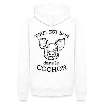 T-shirt tout est bon dans le cochon cadeau - Sweat à capuche Premium bio Homme - blanc - Dos - Nico (187cm)