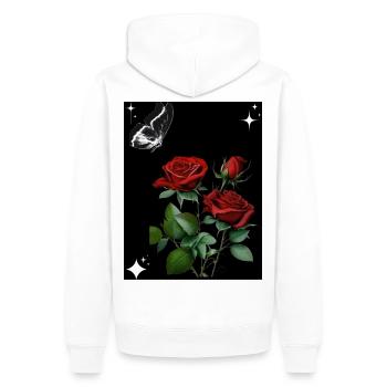 Rote Rosen mit Schmetterling und Sternen - Männer Premium Bio Hoodie - Weiß - Hinten - Nico (187cm)
