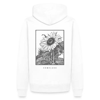 Cadre Tournesol Patrie - Sweat à capuche Premium bio Homme - blanc - Dos - Nico (187cm)