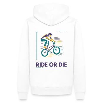 Ride or Die BMX Shirt | Streetwear Design - Men’s Premium Organic Hoodie - white - Back - Nico (187cm)