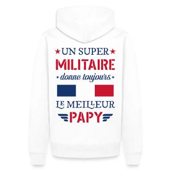 Super Papy Militaire Cadeau Fete Des Peres - Sweat à capuche Premium bio Homme - blanc - Dos - Nico (187cm)