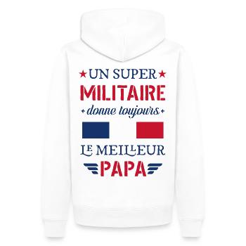 Super Papa Militaire Cadeau Fete Des Peres - Sweat à capuche Premium bio Homme - blanc - Dos - Nico (187cm)