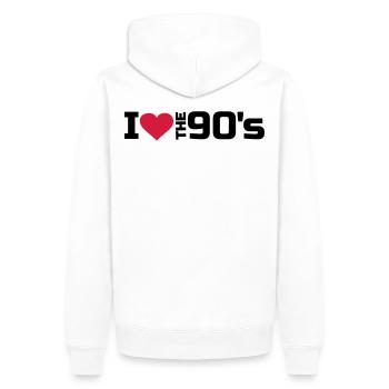 Fan des années 90 J'adore la musique des années 90 au cœur des années 90 - Sweat à capuche Premium bio Homme - blanc - Dos - Nico (187cm)
