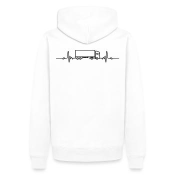 LKW Truck Herzschlag Trucker Fernfahrer Spedition - Männer Premium Bio Hoodie - Weiß - Hinten - Nico (187cm)