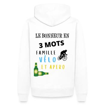 Bonheur en 3 mots famille vélo apéro cadeau - Sweat à capuche Premium bio Homme - blanc - Dos - Nico (187cm)