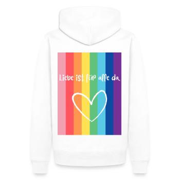 Liebe ist für alle da. - Männer Premium Bio Hoodie - Weiß - Hinten - Nico (187cm)