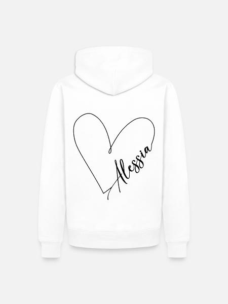 Alessia Nome Linea Cuore - Felpa con cappuccio ecologica premium da uomo - bianco