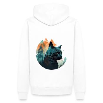 Waldkatze – Natur in Silhouette - Männer Premium Bio Hoodie - Weiß - Hinten - Nico (187cm)