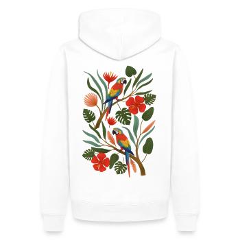 Tropische Papageien im Blütenwald - Männer Premium Bio Hoodie - Weiß - Hinten - Nico (187cm)