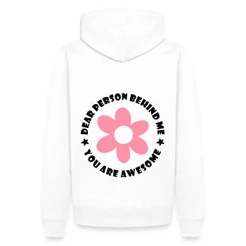 Chère personne derrière moi, tu es géniale - Sweat à capuche Premium bio Homme - blanc - Dos - Nico (187cm)