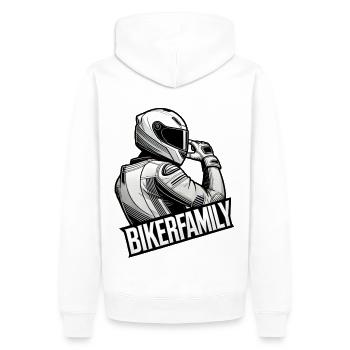 Bikerfamily | Motorrad und Auto Aufkleber - Männer Premium Bio Hoodie - Weiß - Hinten - Nico (187cm)