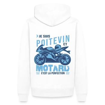 motard parfait poitevin parfait - Sweat à capuche Premium bio Homme - blanc - Dos - Nico (187cm)