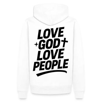 Aime Dieu et aime ton prochain - Sweat à capuche Premium bio Homme - blanc - Dos - Nico (187cm)