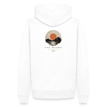 Trouvez l’équilibre – Coucher de soleil vintage en montagne - Sweat à capuche Premium bio Homme - blanc - Dos - Nico (187cm)