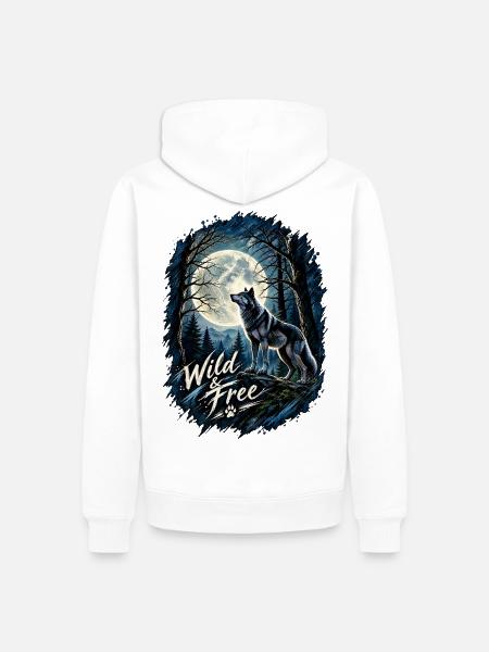 Mondlichtwolf: Wild & Frei im Wald - Männer Premium Bio Hoodie - Weiß