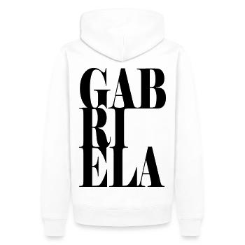 Gabriela Nom Prénom Police moderne Word Art - Sweat à capuche Premium bio Homme - blanc - Dos - Nico (187cm)