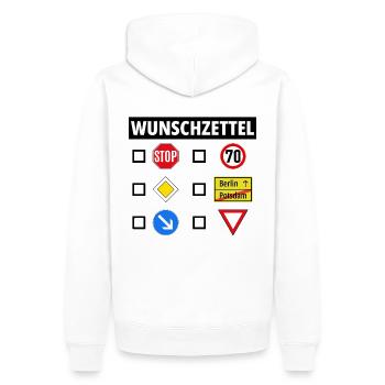 Wunschzettel Straßenschilder - Männer Premium Bio Hoodie - Weiß - Hinten - Nico (187cm)