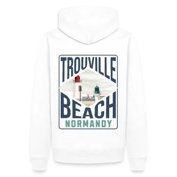 Trouville beach Normandy blc - Sweat à capuche Premium bio Homme - blanc - Dos - Nico (187cm)