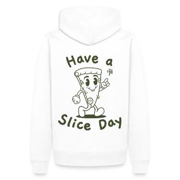 Have A Slice Day Retro Back Logo 2025 - Men’s Premium Organic Hoodie - white - Back - Nico (187cm)