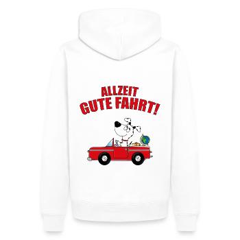 ALLZEIT GUTE FAHRT! - HUND - AUTO - FÜHRERSCHEIN - Männer Premium Bio Hoodie - Weiß - Hinten - Nico (187cm)