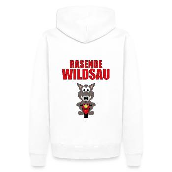 MOTORRAD - BIKER - RASENDE WILDSAU - Männer Premium Bio Hoodie - Weiß - Hinten - Nico (187cm)