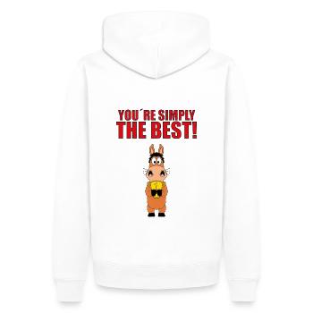 PFERD - POKAL - YOU´RE SIMPLY THE BEST! - Männer Premium Bio Hoodie - Weiß - Hinten - Nico (187cm)