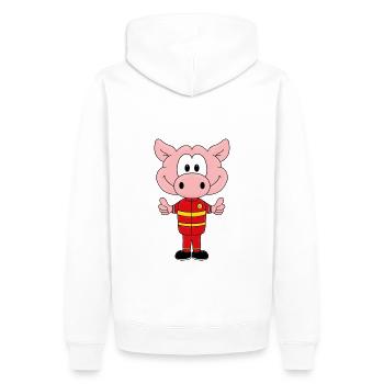FEUERWEHR - SCHWEIN - TIER - KIND - BABY - Männer Premium Bio Hoodie - Weiß - Hinten - Nico (187cm)