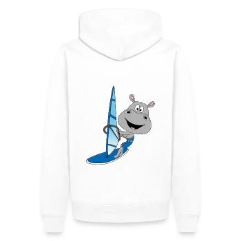 NILPFERD - HIPPO - FLUSSPFERD - WINDSURFER - TIER - Männer Premium Bio Hoodie - Weiß - Hinten - Nico (187cm)