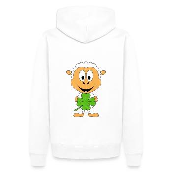 KLEEBLATT - SCHAF - GLÜCKSBRINGER - TIER - KIND - Männer Premium Bio Hoodie - Weiß - Hinten - Nico (187cm)