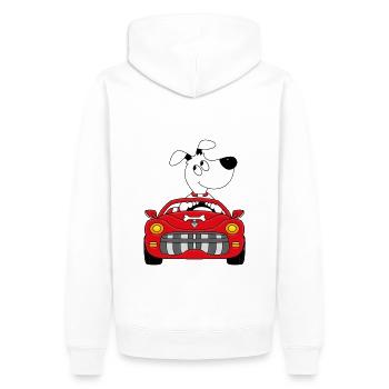 HUND - AUTO - CABRIO - MOTORSPORT - TIERISCH - Männer Premium Bio Hoodie - Weiß - Hinten - Nico (187cm)
