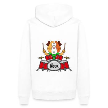 SCHLAGZEUGER - MEERSCHWEINCHEN - MUSIKER - TIER - Männer Premium Bio Hoodie - Weiß - Hinten - Nico (187cm)
