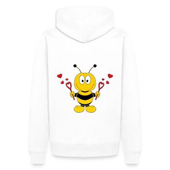BIENE - LIEBE - SEIFENBLASEN - TIER - KIND - BABY - Männer Premium Bio Hoodie - Weiß - Hinten - Nico (187cm)
