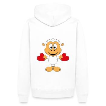 SCHAF - LIEBE - HERZEN - TIER - KIND - BABY - Männer Premium Bio Hoodie - Weiß - Hinten - Nico (187cm)