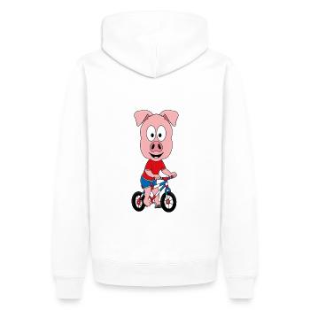 FAHRRAD - SCHWEIN - TIER - KIND - BABY - Männer Premium Bio Hoodie - Weiß - Hinten - Nico (187cm)