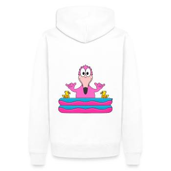 FLAMINGO - PLANSCHBECKEN - SOMMER - BADEN - SHAKA - Männer Premium Bio Hoodie - Weiß - Hinten - Nico (187cm)