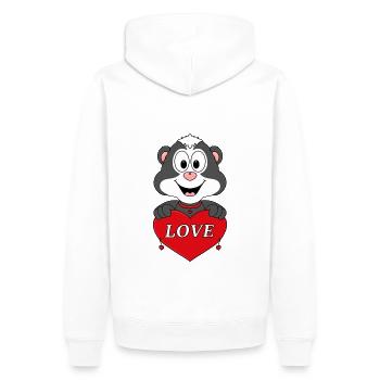STINKTIER - LIEBE - LOVE - TIER - KIND - BABY - Männer Premium Bio Hoodie - Weiß - Hinten - Nico (187cm)