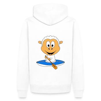 SCHAF - KANU - KAJAK - WASSERSPORT - BOOT - SCHIFF - Männer Premium Bio Hoodie - Weiß - Hinten - Nico (187cm)