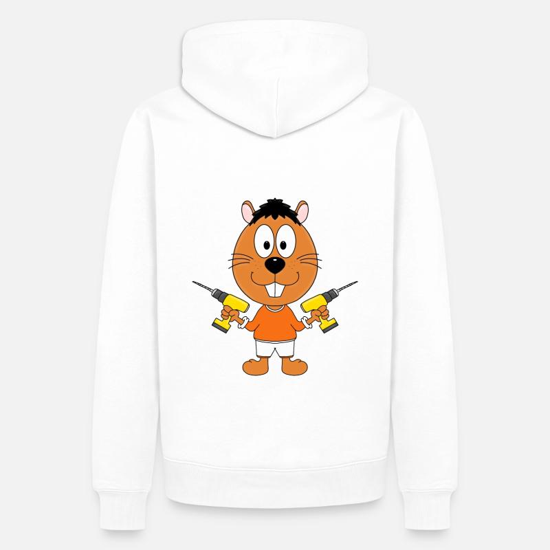 BIBER - HANDWERKER - HEIMWERKER - BOHRER - TIER - Männer Premium Bio Hoodie - Weiß
