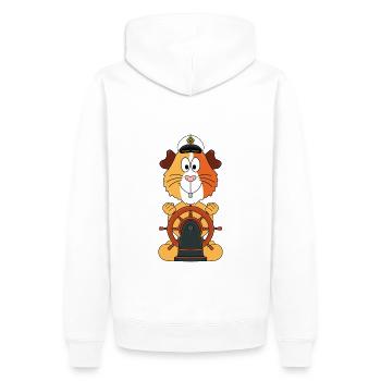 KAPITÄN - BOOT - SCHIFF - MEER - MEERSCHWEINCHEN - Männer Premium Bio Hoodie - Weiß - Hinten - Nico (187cm)