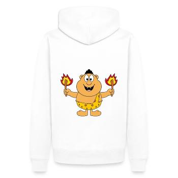 FEUER - STEINZEITMENSCH - MANN - GRILLEN - MENSCH - Männer Premium Bio Hoodie - Weiß - Hinten - Nico (187cm)