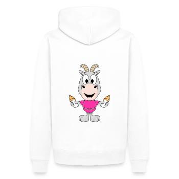 ZIEGE - BABY - KINDER - GEBURT - FLÄSCHCHEN - Männer Premium Bio Hoodie - Weiß - Hinten - Nico (187cm)