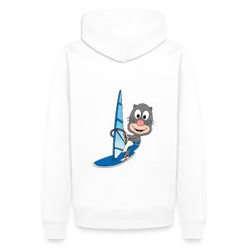 WINDSURFEN - MAULWURF - WINDSURFER - WASSERSPORT - Männer Premium Bio Hoodie - Weiß - Hinten - Nico (187cm)