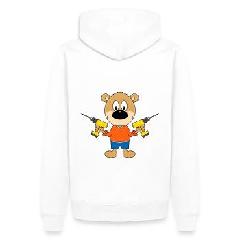 TEDDY - BÄR - HEIMWERKER - HANDWERKER - BOHRER - Männer Premium Bio Hoodie - Weiß - Hinten - Nico (187cm)