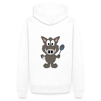 WILDSCHWEIN - FEDERBALL - BADMINTON - SPORT - TIER - Männer Premium Bio Hoodie - Weiß - Hinten - Nico (187cm)