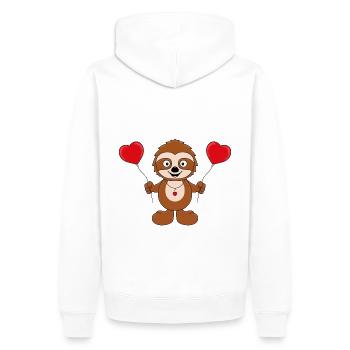 FAULTIER - LIEBE - LOVE - TIER - VERLIEBT - Männer Premium Bio Hoodie - Weiß - Hinten - Nico (187cm)
